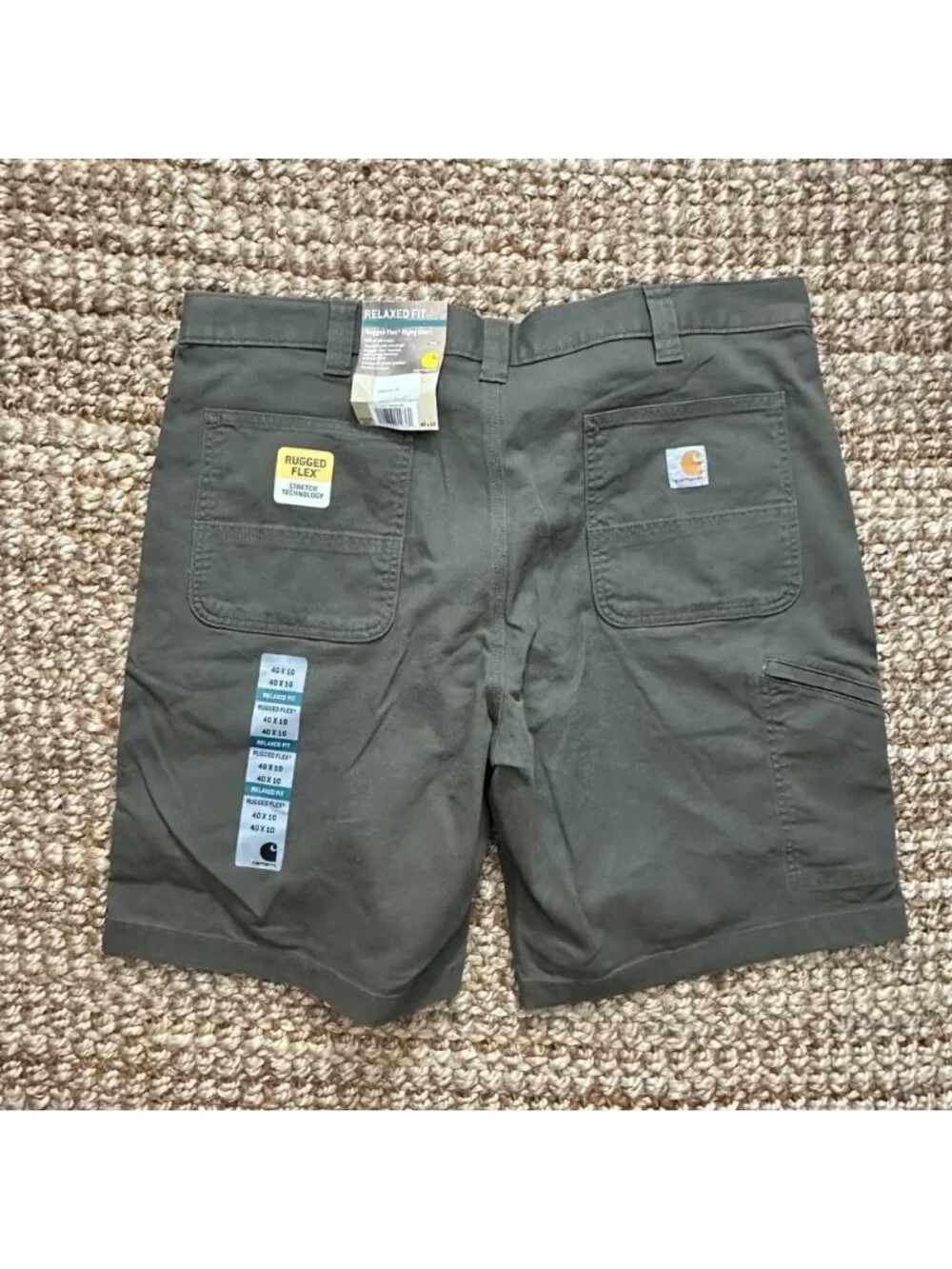 NWT Carhartt Rugged Flex Rigby Shorts Men's 40x10 Olive Green Cell Phone Pocket